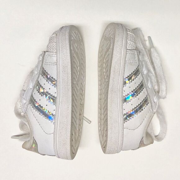Adidas Superstar EL Toddler Sneakers Size 4K White Silver Metallic Stripe CG6707 - Picture 5 of 8
